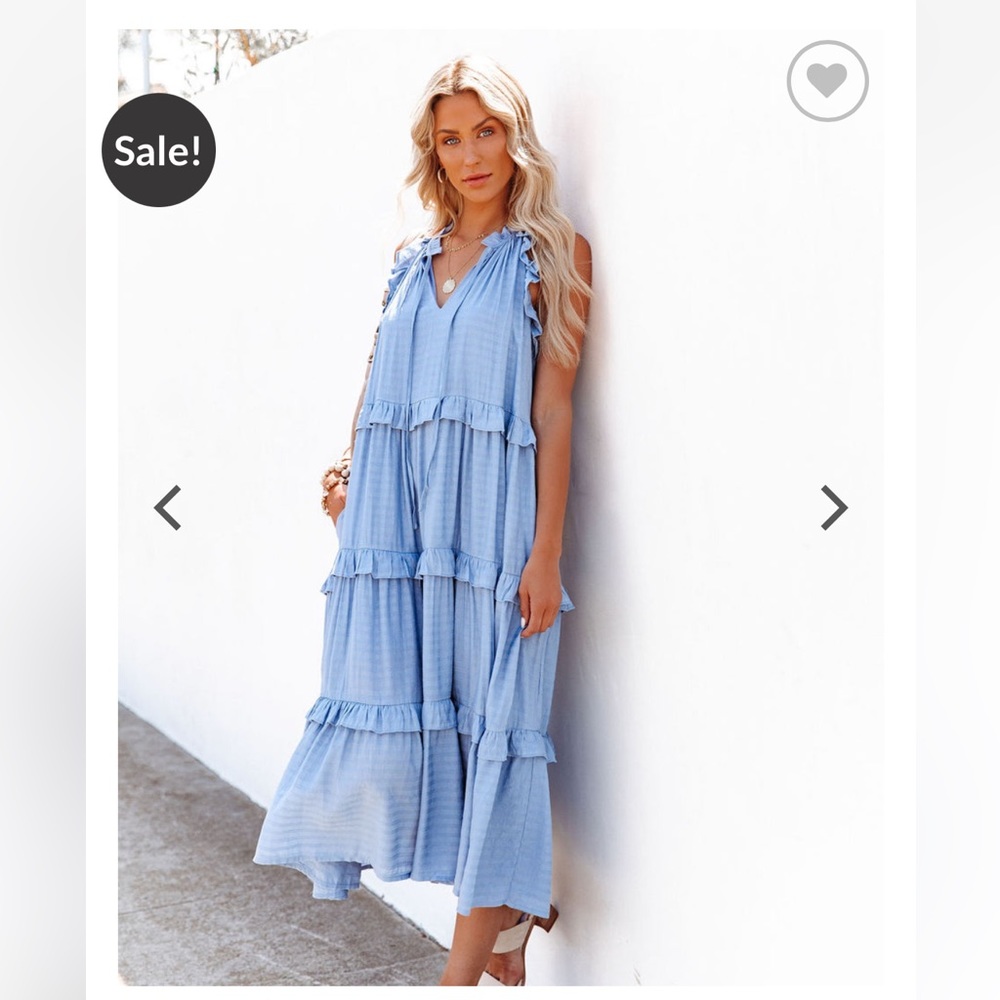 New, Never Worn! Ballard Cotton Blend Pocketed Tiered Midi Dress -Chambray Blue